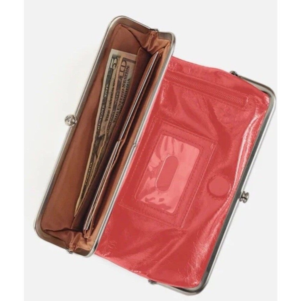 Hobo International Lauren Double Frame Leather Clutch Wallet, Coral - Picture 2 of 8